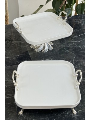 UltraMint 2'li Porselen Gümüş Sofra ve Sunum Seti, Kahvaltı ve Ikramlık Için