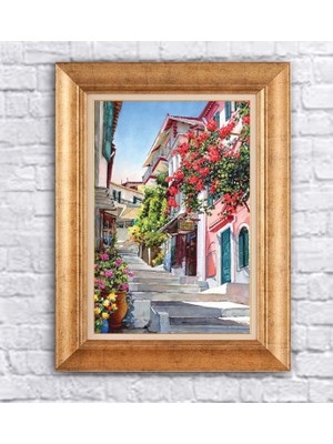 Giyense Altın Çerçeveli Paspartulu Manzara Tablo DF1144