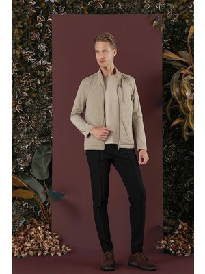 Efor Erkek Slim Fit Hakim Yaka Yan Cep Fermuarlı Bej Rüzgarlık Mont MT 168