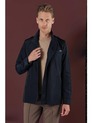 Efor Hakim Yaka Düğme ve Fermuarlı Yan Cepli Mevsimlik Lacivert Mont Ka 077