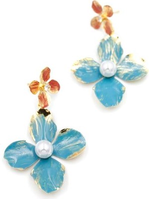 Royaleks Metal Çiçek Küpe - Turkuaz