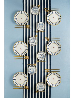 UltraMint Mavi Beyaz Çizgili 18 Parça Pasta ve Tatlı Seti, Lüx Tasarım