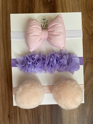 Glory Baby 3'lü Bebek Bandana Seti Fiyonk- Ponpon- Çiçek