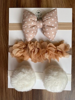 3'lü Bebek Bandana Seti Fiyonk- Ponpon- Çiçek-Handmade