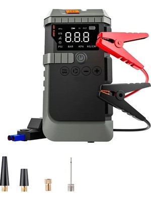 Eco Port Şarjlı 12.000 Mah Taşınabilir Çanta Araç Akü Şarj Takviyeli Işıklı Hava Kompresörü Powerbankli