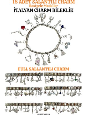 Janra World 18 Adet Sallantılı Charmlı Italyan Charm Bileklik – Paslanmaz Çelik, Her Bileğe Uyumlu