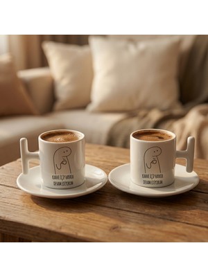 Artemoris Esprili Yazılı Ikili Kahve Fincanı Seti | Minimal Tasarım Porselen Fincan | Sevgiliye Hediye