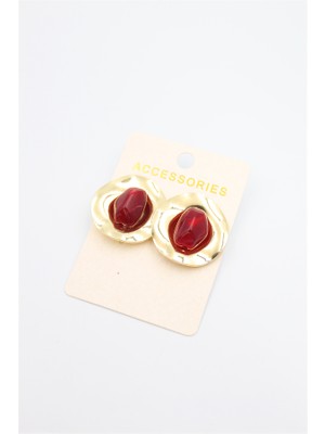 Royaleks Taşlı Metal Küpe - Bordo