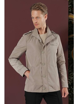 Efor Hakim Yaka Düğme ve Fermuarlı Yan Cepli Mevsimlik Bej Mont Ka 077