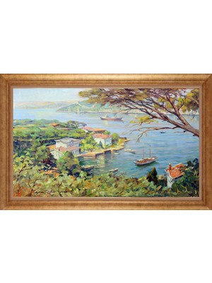 Giyense Altın Çerçeveli Paspartulu Manzara Tablo DF0979