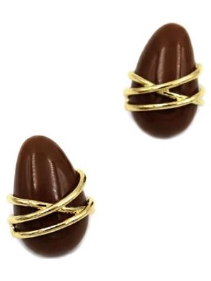 Royaleks Çizgili Damla Küpe - Kahverengi