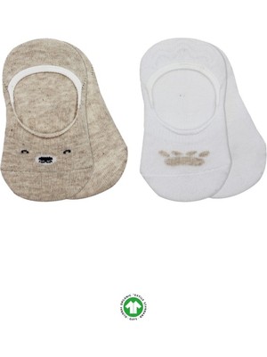 Timboxstore 2'li Babet Cute Face Penye Çorap 30103 Bej Beyaz