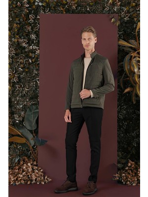 Efor Slim Fit Hakim Yaka Yan Cep Fermuarlı Haki Rüzgarlık Mont mt 168