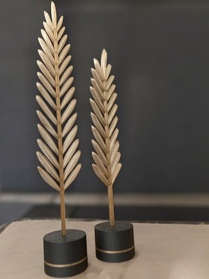Dekoratif 2’li Bronz Tüy Biblo Seti - Modern Masa Üstü Obje Salon Aksesuarı
