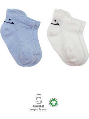 Timboxstore 2'li Sneakers Smile Penye Çorap 20106 Mavi Ekru