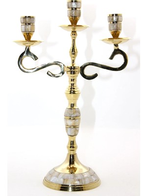 Eco Port Pirinç Sedefli 3'lü Şamdan 18912