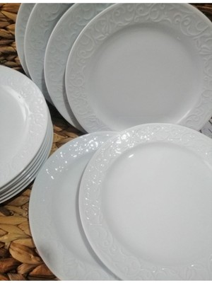 UltraMint Porselen Bahardalı Sade Pasta Tabak 12’li, 20 Cm, Şık ve Dayanıklı Tasarım