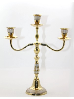 Eco Port Pirinç Sedefli 3'lü Şamdan 19124