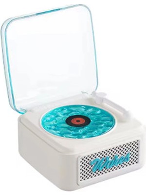 Eco Port Nostalji Mini Plak Görünümlü Radyolu Bluetooth Hoparlör 3D Ses Dalgası Retro Müzik Plak Beyaz