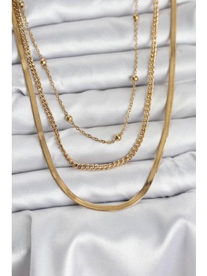 Ebijuteri Çelik Gold Renk 3'lü Kadın Kolye