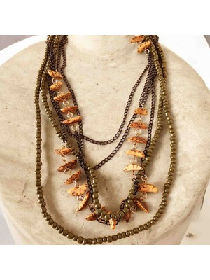 Lal Dizayn Boncuk Kolye - El Yapımı - Bohem Kadın Aksesuar