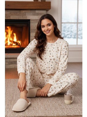 Remsa Kadın Yıldız Desen Comfort Pijama Takımı 0512 Krem