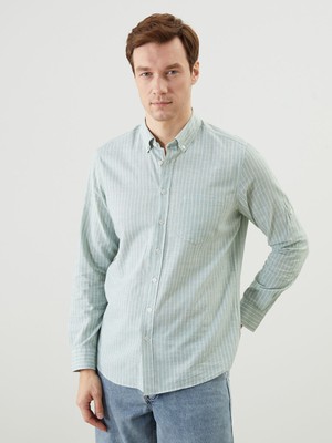 Lc Waikiki Yeni Sezon Regular Fit Uzun Kollu Çizgili Keten Karışımlı Erkek Gömlek