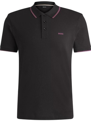 Boss Erkek Pamuklu Polo Yakalı Düğme Kapamalı Kısa Kollu Siyah-Mor Polo Yaka T-Shirt 50494697-003