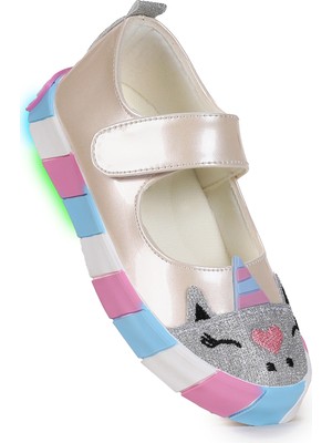 Kiko Kids Gilan Cırtlı Işıklı Kız Çocuk Babet Ayakkabı