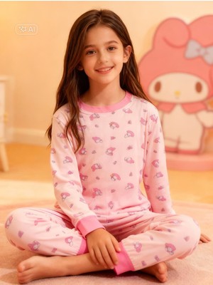 NiCe İç Giyim Kız Çocuk Pembe My Melodi Desenli Uzun Kollu Pamuklu Pijama Takımı Manşet Detaylı