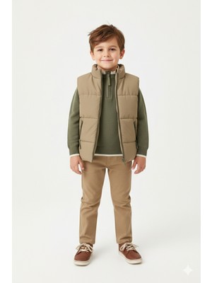 Bambino Şişme Yelekli Triko Üstlü Pantolonlu Tişörtlü 4’lü Erkek Kombin Set