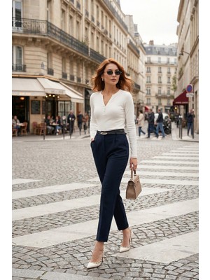 Lela Tapered Fit Yüksek Bel Daralan Paça Kemerli Havuç Pantolon Bayan Pantolon 6923854