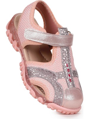 Kiko Kids Cırtlı Pudra Kız Çocuk Sandalet Tekstil Malzeme ile Rahat Kullanım 34 Numara