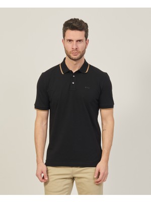 Boss Erkek Pamuklu Polo Yakalı Düğme Kapamalı Kısa Kollu Siyah1 Polo Yaka T-Shirt 50494697-002