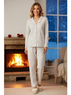 Remsa Kadın Yıldız Desen Önü Düğmeli Suprem Pijama Takımı 0517 VIZON08