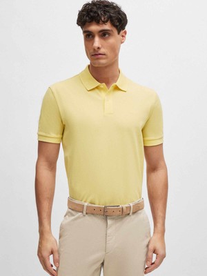 Boss Erkek Pamuklu Polo Yakalı Düğme Kapamalı Kısa Kollu Sarı2 Polo Yaka T-Shirt 50468301-749