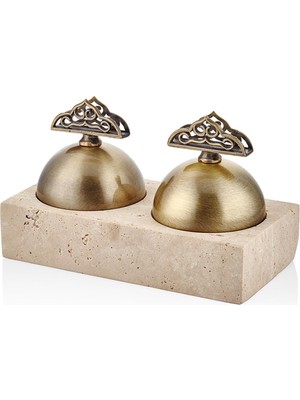 UltraMint Şık Mermer Kapaklı 2'li Sunumluk, Traverten, 22X12X14 cm