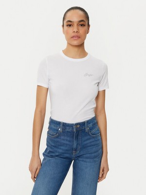 Boss Kadın Dokuma Kumaş Dar Kalıp Yuvarlak Yakalı Kısa Kollu Beyaz1 T-Shirt 50535322-101