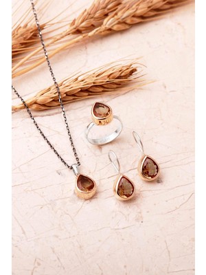 Sümer Telkari Renk Değiştiren Sultan Taşlı Elişi 925 Ayar Gümüş Damla Set 2866