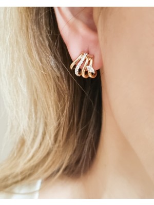 MoM's Collection Ivy Taş Detaylı Rose Altın Rengi Çoklu Küpe