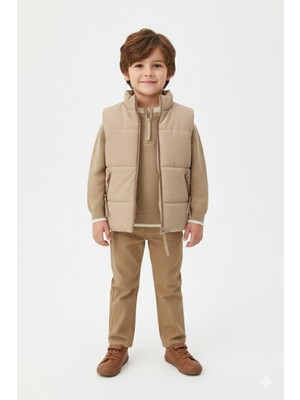 Bambino Şişme Yelekli Triko Üstlü Pantolonlu Tişörtlü 4’lü Erkek Kombin Set