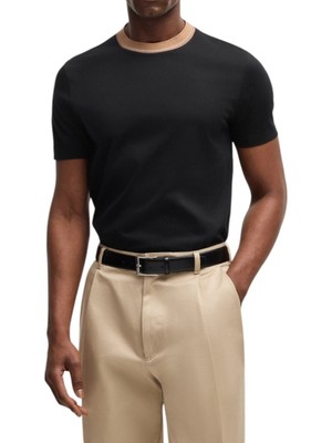 Boss Erkek Yumuşak Pamuklu Dar Kesim Yuvarlak Yaka Kısa Kollu Siyah-Bej T-Shirt 50531793-002