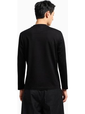 Emporio Armani Erkek Saf Pamuk Içerikli Logo Kabartmalı Yuvarlak Yaka Uzun Kollu Normal Kalıp Siyah1 T-Shirt 8N1TD7 1JGYZ-0022