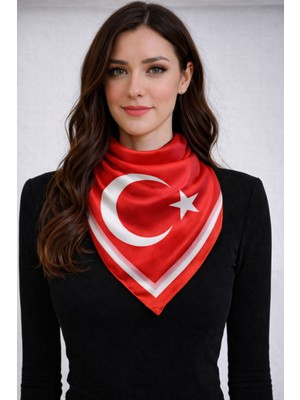 Moda Nokta Türk Bayraklı Kare Boyun Fuları
