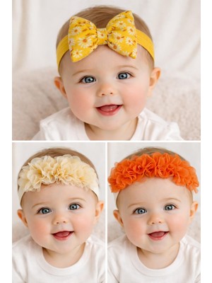 Glory Baby 3'lü Bebek Bandana Seti Fiyonk- Çiçek