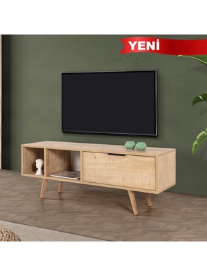 EVMO Home 3342 Venüs Tv Ünitesi 130 cm ( Ahşap Ayaklı , Metal Kulplu ) , Safir