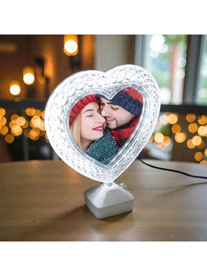  kalpli kristal sihirli ayna sevgiliye hediye led ışıklı kişiye özel fotoğraf baskısı dekoratif gece lambası