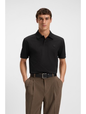 Boss Erkek Normal Kalıp Logo Işlemeli Kısa Kollu %100 Pamuklu Pike Siyah1 Polo Yaka T-Shirt 50544088-002