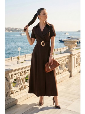 Lela Regular Fit Kruvaze Yaka Tokalı Kemer Detaylı Elbise Bayan Elbise 6922332