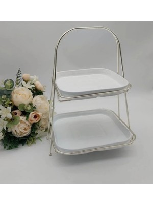 E Elmas 2 Katlı Lüks Metal Sunumluk Nişan Çikolata Standı Düğün ve Kız Isteme Tepsi Seti2